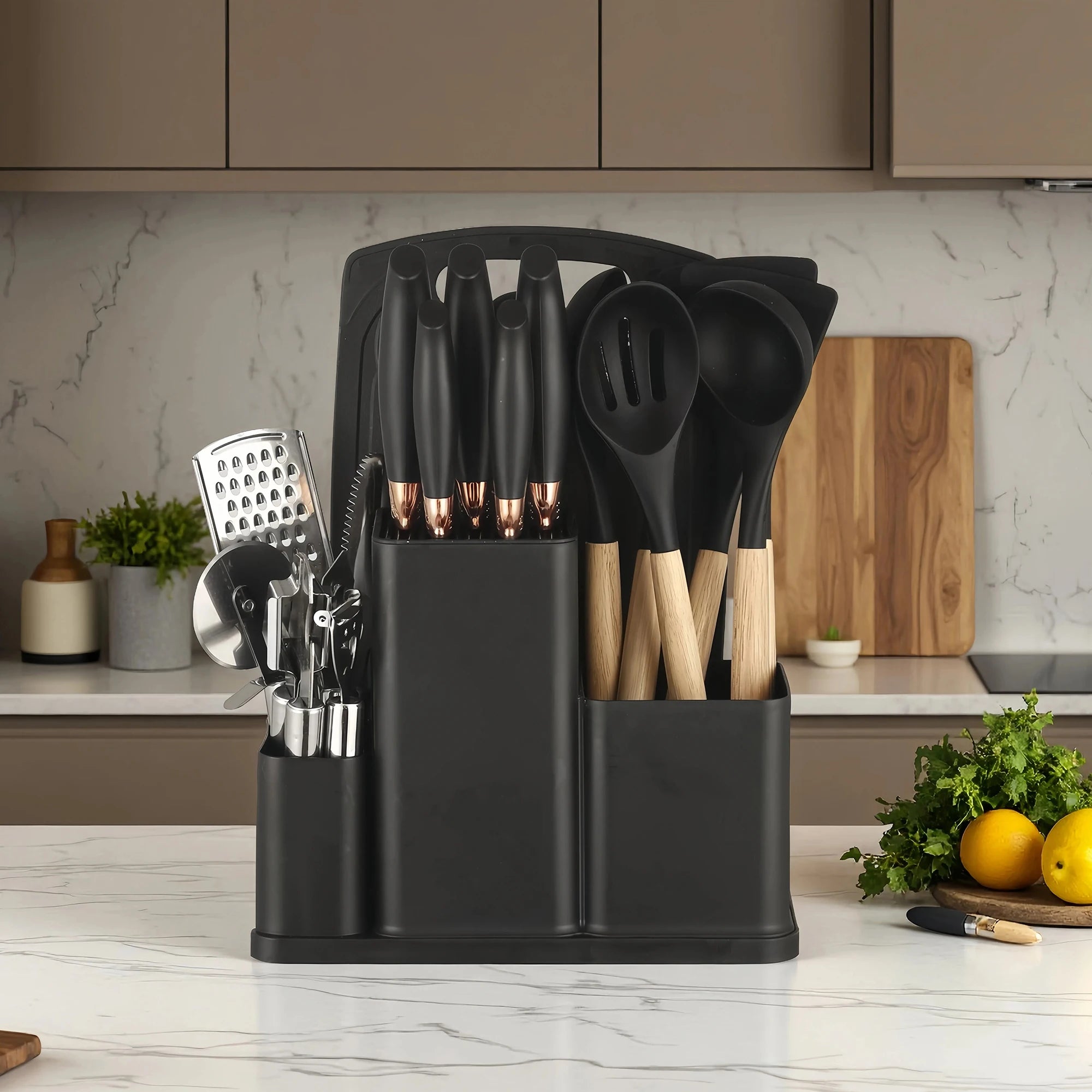 19Pcs Kitchen Utensils Set with Knife & Cutting Board, Silicone Cooking Tools with Storage Holder