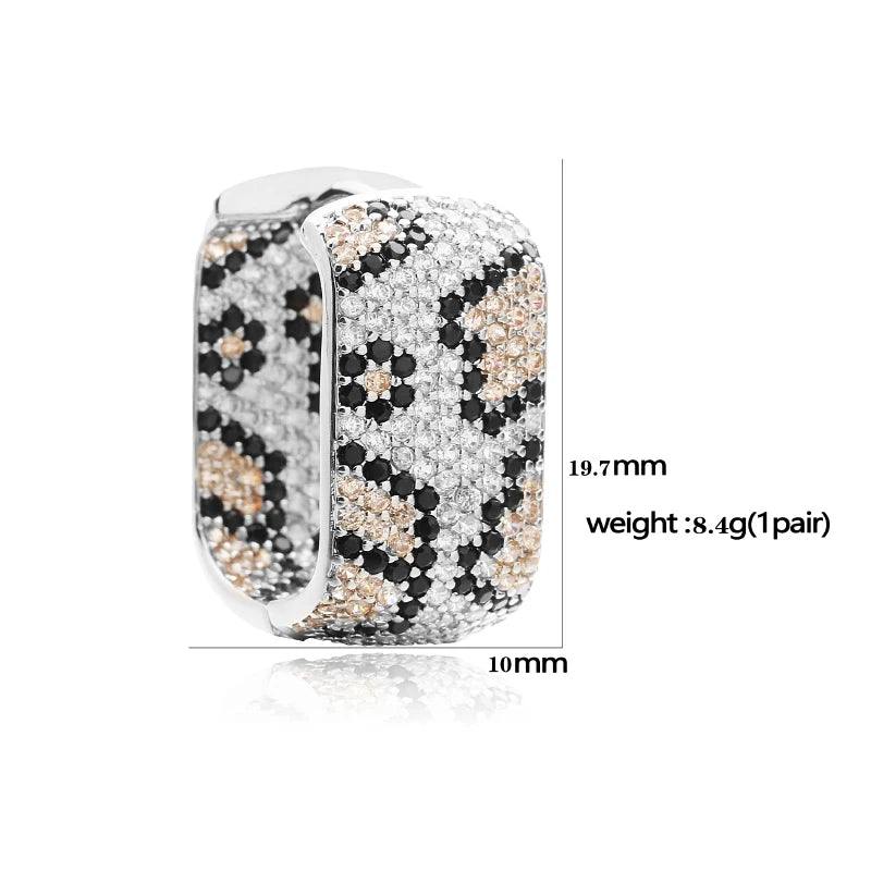 18K Gold Plated Brass Leopard Design Square U-shaped Earrings with AAA Cubic Zirconia Earrings Exaggerated Jewellery 1 Pair