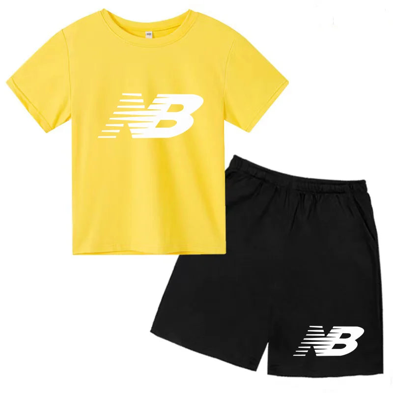Children's Sports White T-shirts Short-sleeved Shirts and Shorts Sets for Boys Girls Clothing Suitable for Children Aged 3 to13