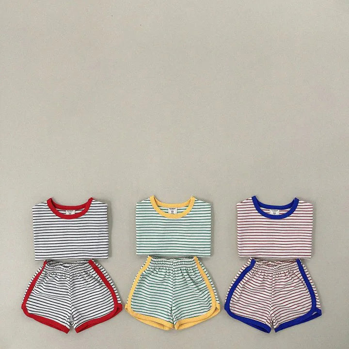 2026 Summer New Children Short Sleeve Clothes Set Boys Girls T Shirts + Shorts 2pcs Suit Baby Cute Striped Kids Casual Outfits