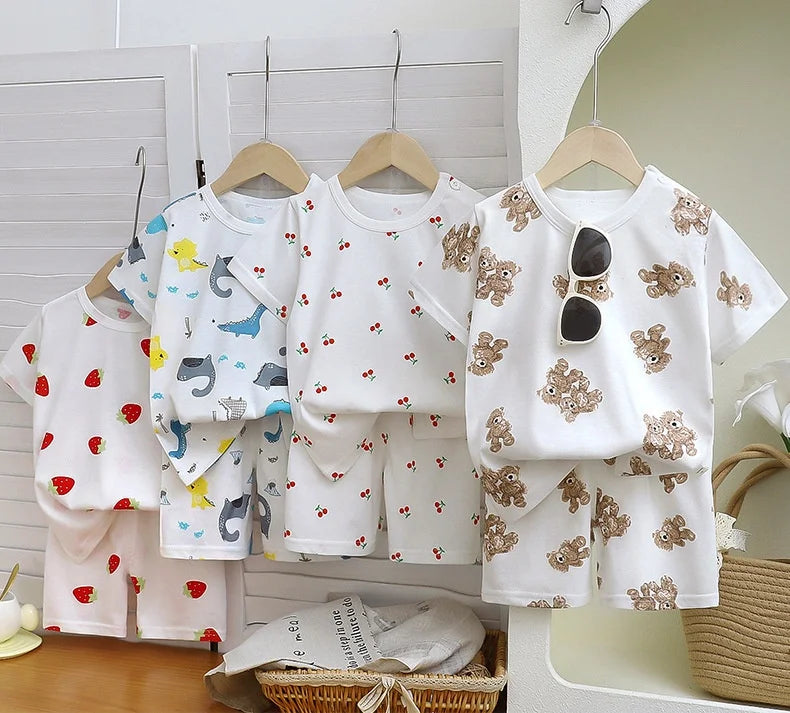 Baby Sleepwear 0-3Y Infant Pajama Set Cotton Strawberry Print Skin Friendly Baby Clothes Short Sleeve Toddler Loungewear