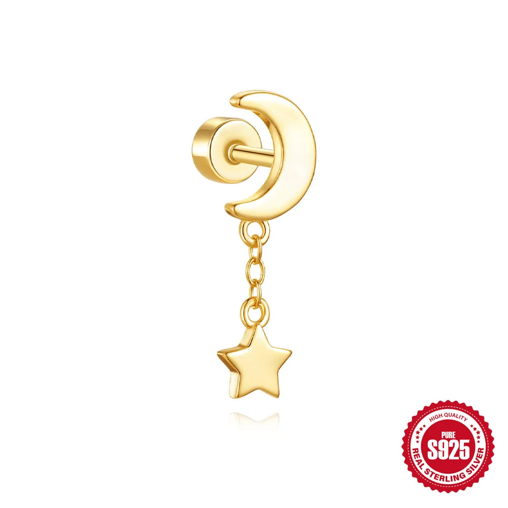 AIDE Star Moon Chain Tassel  925 Sterling Silver Shiny For Woman Piercing Earring Fashion Dainty Luxury Style fine jewelry