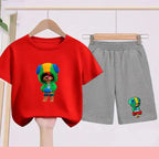Children's Set Summer Suitable for Both Boys and Girls -Round-neck Cartoon Anime Sports T-Shirt Baby Short-Sleeved Shorts (Set)