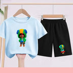Children's Set Summer Suitable for Both Boys and Girls -Round-neck Cartoon Anime Sports T-Shirt Baby Short-Sleeved Shorts (Set)