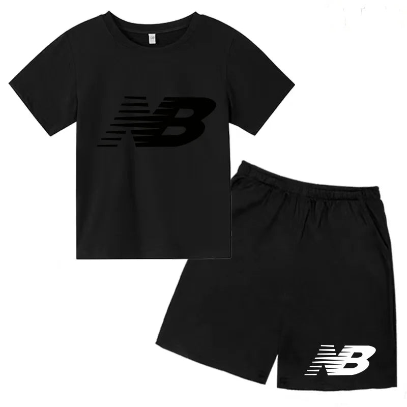 Children's Sports White T-shirts Short-sleeved Shirts and Shorts Sets for Boys Girls Clothing Suitable for Children Aged 3 to13