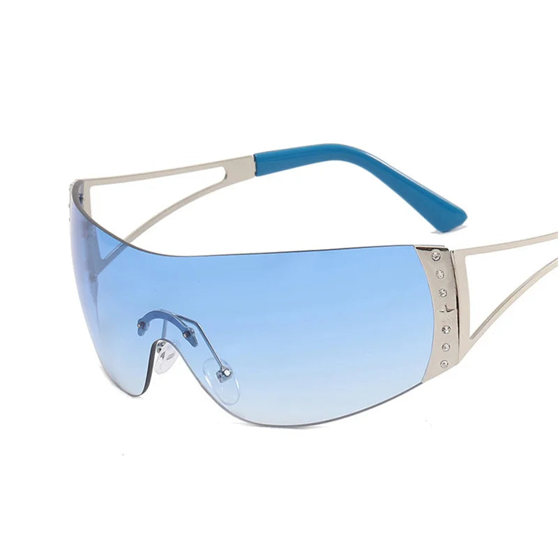 Cyberpunk Y2K Sunglasses Women Fashion Rimless One Piece Sun Glasses Men Vintage Shades 2000S Accessories 90S Gradient Glasses