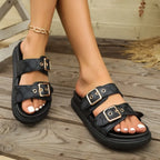 Fashion Thick-soled Metal Buckle Designer Slippers Women's Home Soft-soled EVA Sandals Women's Summer Non-slip Beach Flip-flops