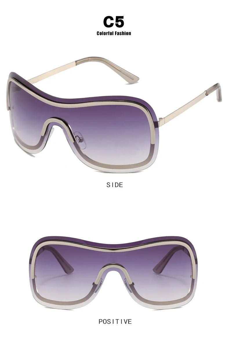 2023 New Metal Y2K Wrap Around Sunglasses Women Silver Mirror Sun Glasses One Piece Steam Punk Goggles Men Sun Shades Eyewear
