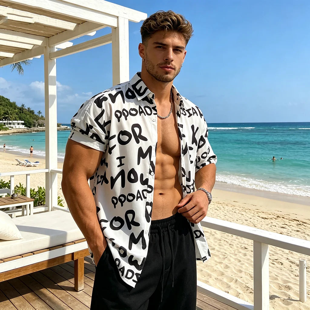 Women's Wave Print Hawaiian Shirt - Summer Casual Oversized Short Sleeve Blouse Loose Fit Beach Shirt for Vacation
