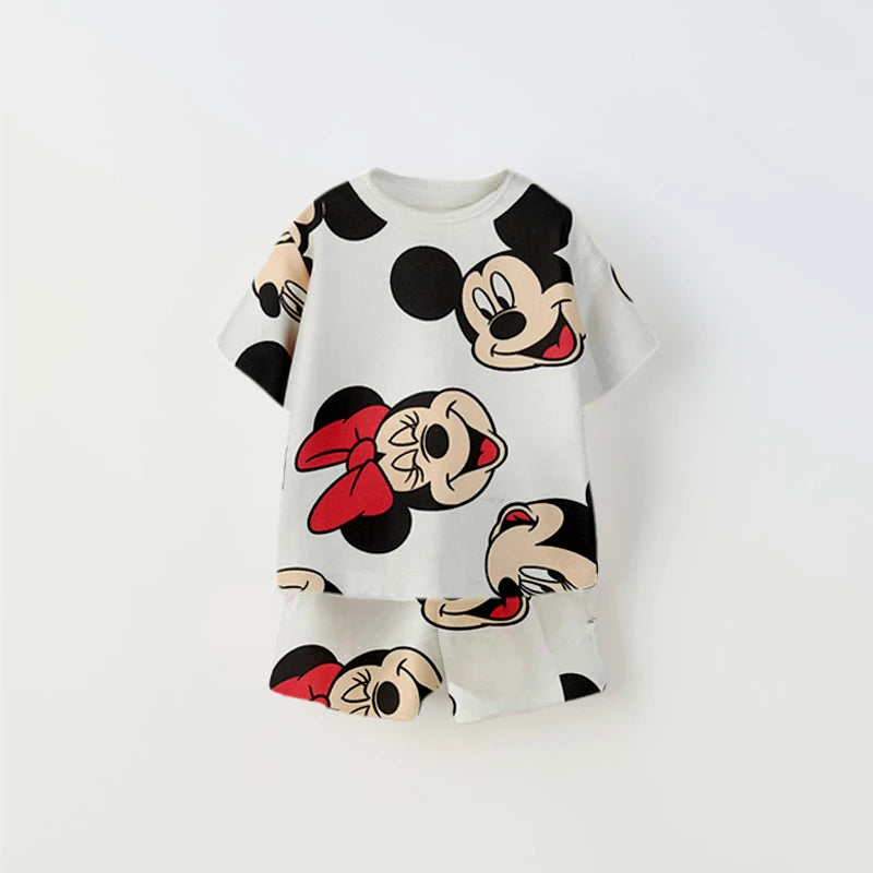 Mickey Mouse Tshirt+Short 2Piece Set Summer Wear Children New Short Sleeve Suit 2026 Summer Kids Cartoon T-shirt Loose Shorts