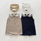 2026 Summer New Baby Sleeveless Bodysuit Cotton Infant Boy Girl Solid Sailor Collar Jumpsuit Newborn Toddler Clothes 0-24M