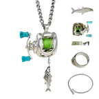 Men Women Mini Fishing Reel Jewelry Set Line Wheel Pendant Necklace Fashion Sporty Outdoor Fishing Jewelry Gift for Anglers