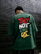 Men's 100% pure cotton fashionable casual loose THEY NOT LIKE US graffiti print round neck short sleeved T-shirt versatile top