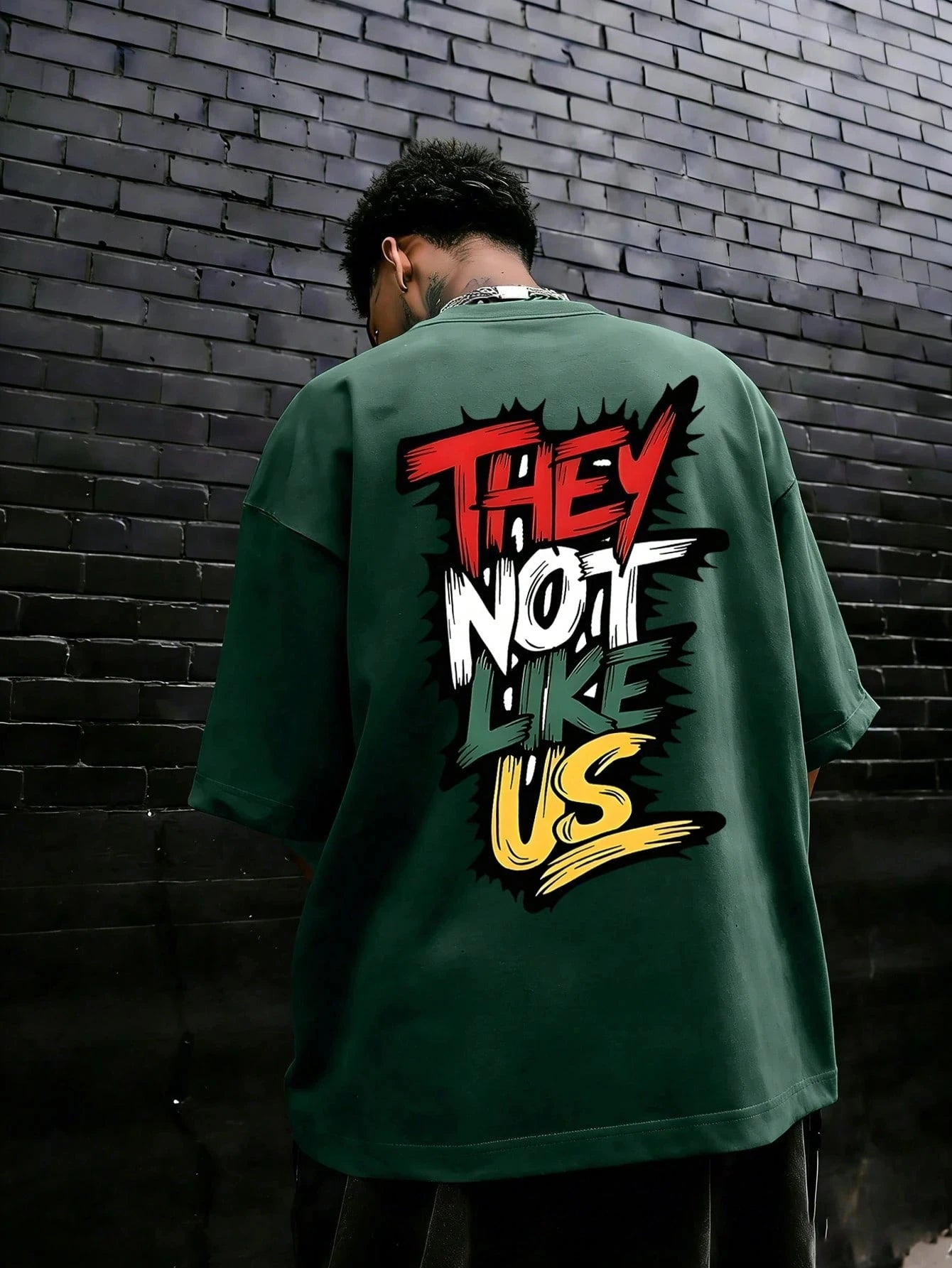 Men's 100% pure cotton fashionable casual loose THEY NOT LIKE US graffiti print round neck short sleeved T-shirt versatile top