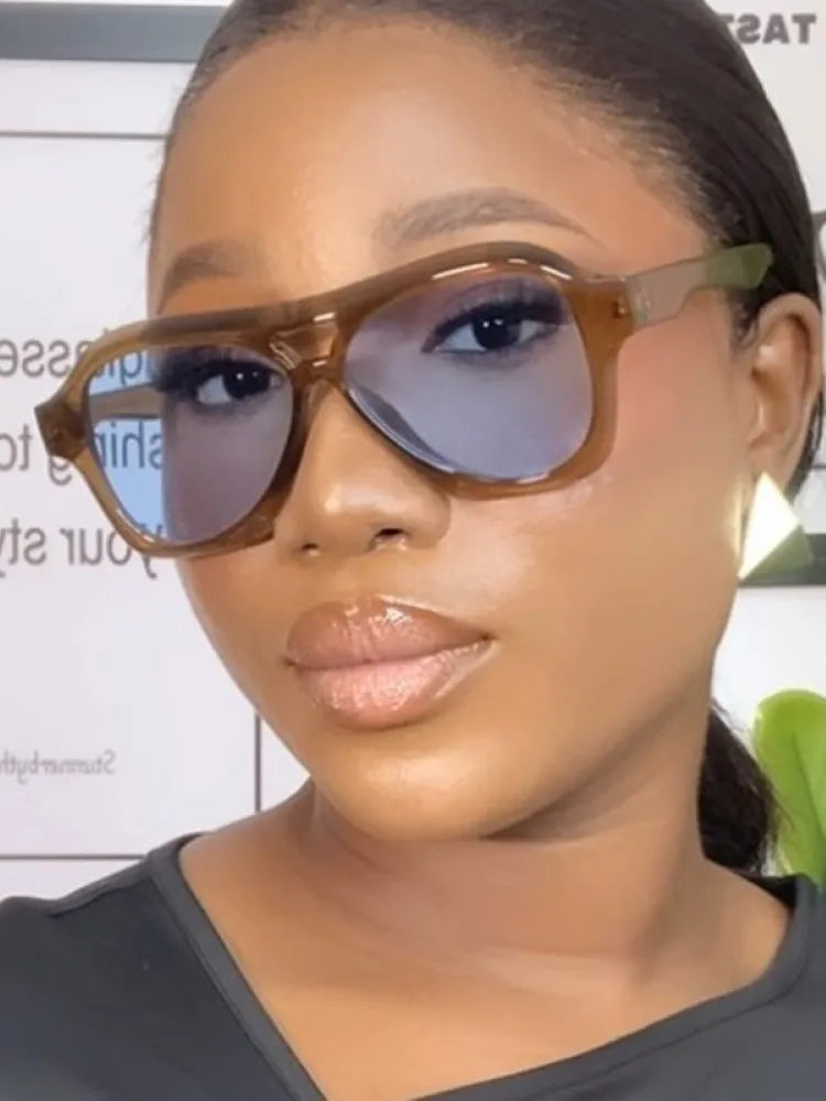 Retro Double Beam Large Frame Sunglasses for Women New Retro Fashion Brand Square Sun Glasses Eyeglasses Men Lentes De Sol Mujer