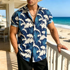 Men's Hawaiian Shirt  Japanese Ukiyo-E Wave Print, Short Sleeve, Button-Down,Casual Beach Shirt, Oversized Summer Blouse for Men