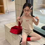 2026 Summer New Children Sleeveless Clothes Set Girls Thin Letter Print Sling Vest + Shorts 2pcs Suit Kids Cotton Outfits