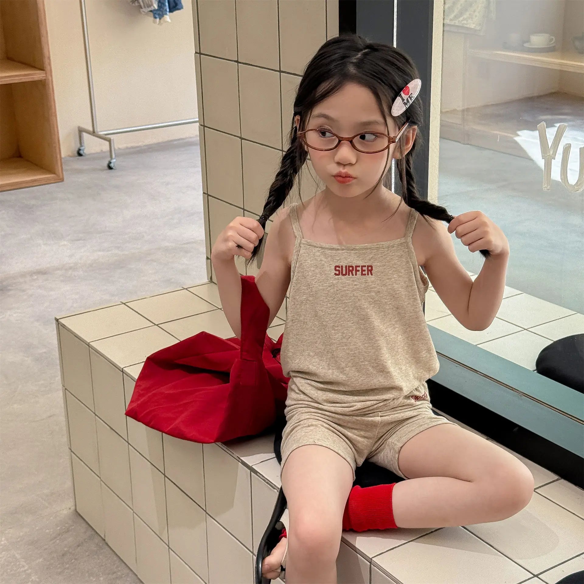 2026 Summer New Children Sleeveless Clothes Set Girls Thin Letter Print Sling Vest + Shorts 2pcs Suit Kids Cotton Outfits