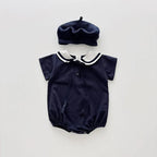 2026 Summer New Baby Short Sleeve Bodysuit Cotton Infant Girl Preppy Style Sailor Collar Jumpsuit Solid Newborn Clothes 0-24M