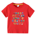 Boys Girls T-Shirt 26 Letters Print Black 100% Cotton Short Sleeve Tee Soft Casual Summer Tops for Kids Children