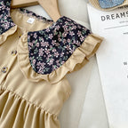 New Girls' Dress 2026 Summer Fashion Floral Navy Collar Sleeveless Dress Children's Clothes Girl Clothing