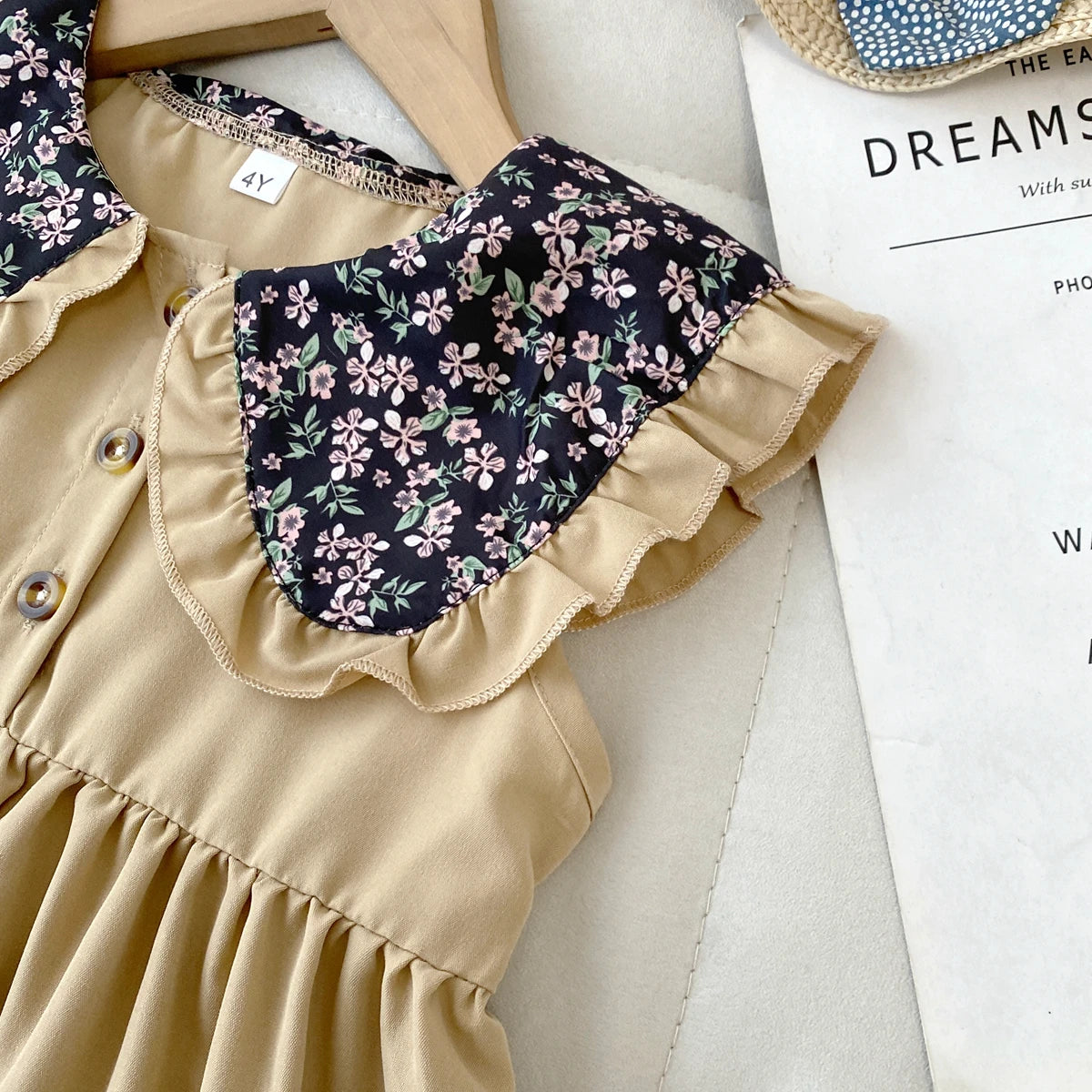 New Girls' Dress 2026 Summer Fashion Floral Navy Collar Sleeveless Dress Children's Clothes Girl Clothing