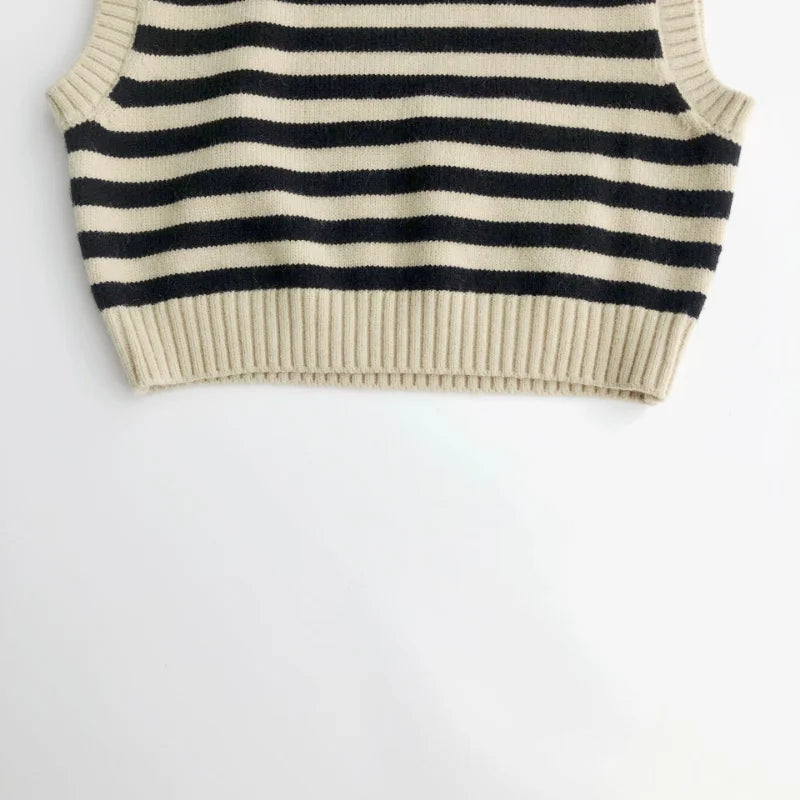Autumn Baby Boys Striped Sweater Vest Children Cotton Cashmere Pullovers Waistcoat Kids Clothes Toddler Girls Sleeveless Sweater
