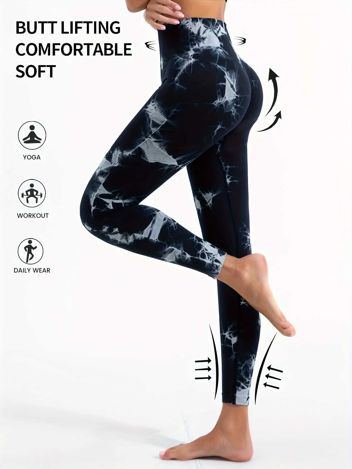 Women Tie Dye High Waist Yoga Leggings, Seamless Ribbed Workout Pants, Quick Dry Compression Gym Fitness Tights