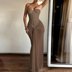 Women Evening Gown with Long Skirt New Style Cinched Waist Slimming Dress Sexy Ribbon-tie Halterneck Elegant Dress For Female