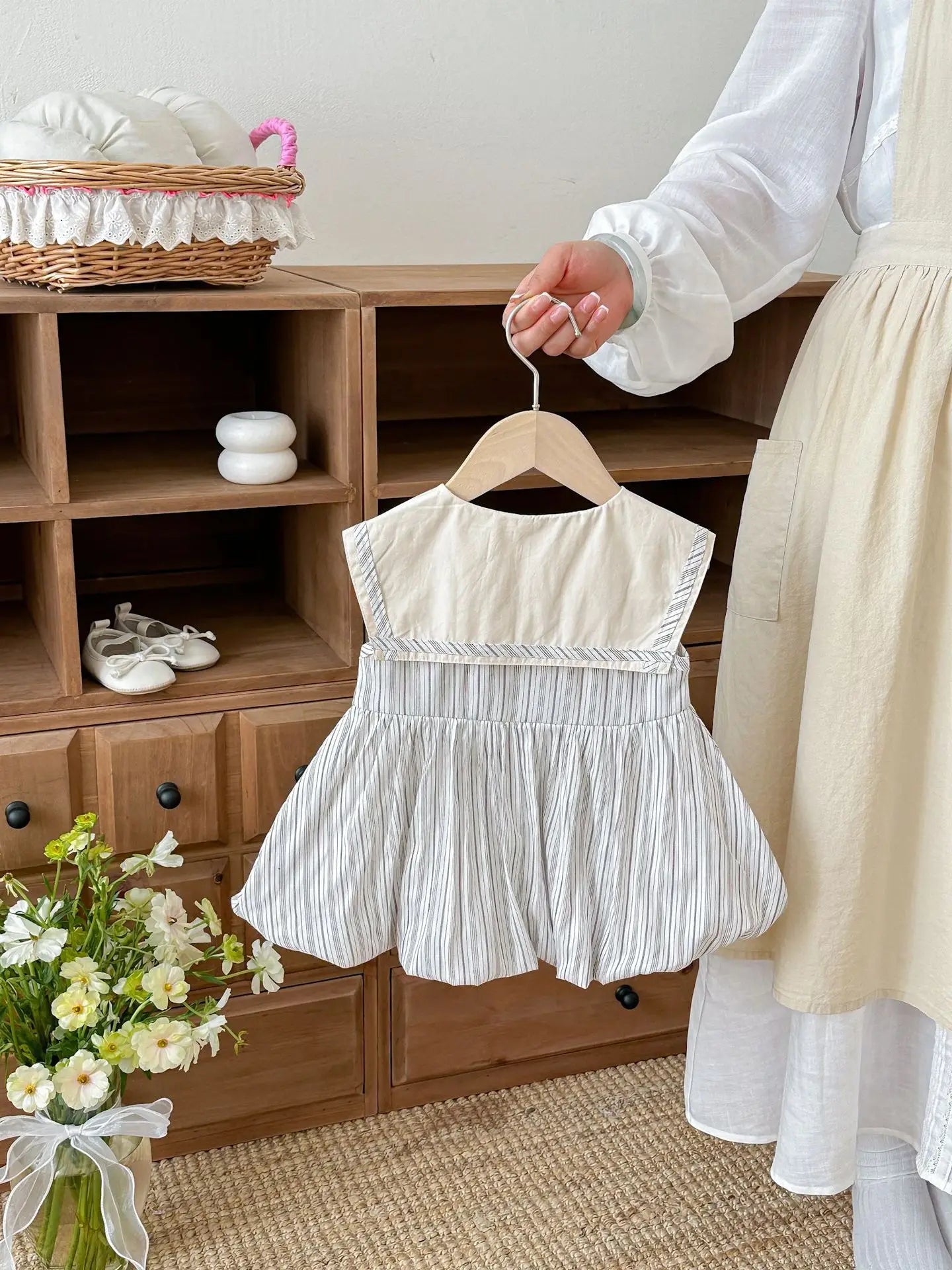 2026 Summer New Girls Preppy Style Striped Vest Dress Cotton Baby Girl Sailor Collar Sleeveless Dress Infant Toddler Clothes