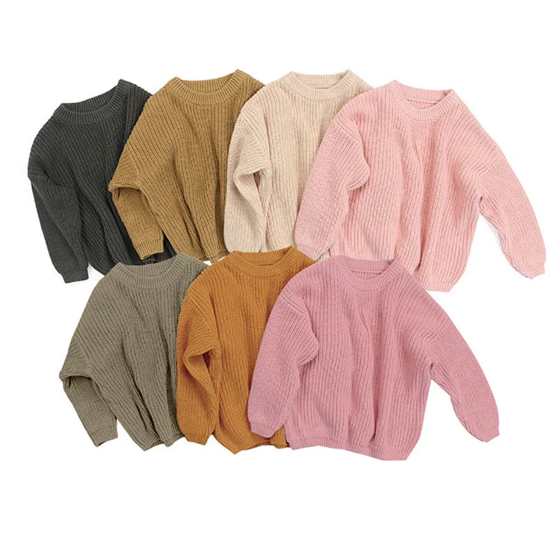 Autumn Newborn Baby Girl Boy Knitted Long Sleeve Warm Sweater Winter Candy Colors Loose Pullover Casual Tops Kids Clothes 3M-5Y