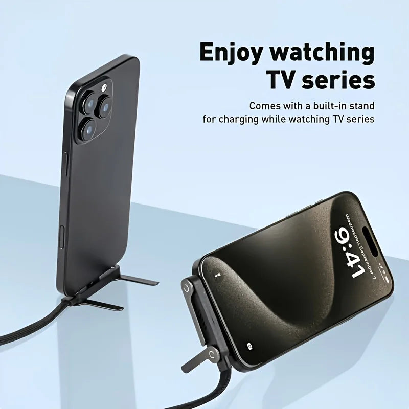 240W Quick Charge Collapsible Phone Stand 3-In-1 Data Cable With Type-C/Usb-A Connectors for iPhone 14-17 And Other Cellphone