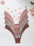 5-piece set of fully printed women's triangle panties with wavy edges, smooth and skin-friendly soft women's underwear