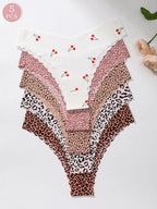 5-piece set of fully printed women's triangle panties with wavy edges, smooth and skin-friendly soft women's underwear