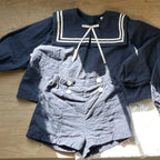 2026 Summer New Children Long Sleeve Clothes Set Boys Girls Bow Sailor Collar Shirts + Shorts 2pcs Suit Kids Cotton Outfits