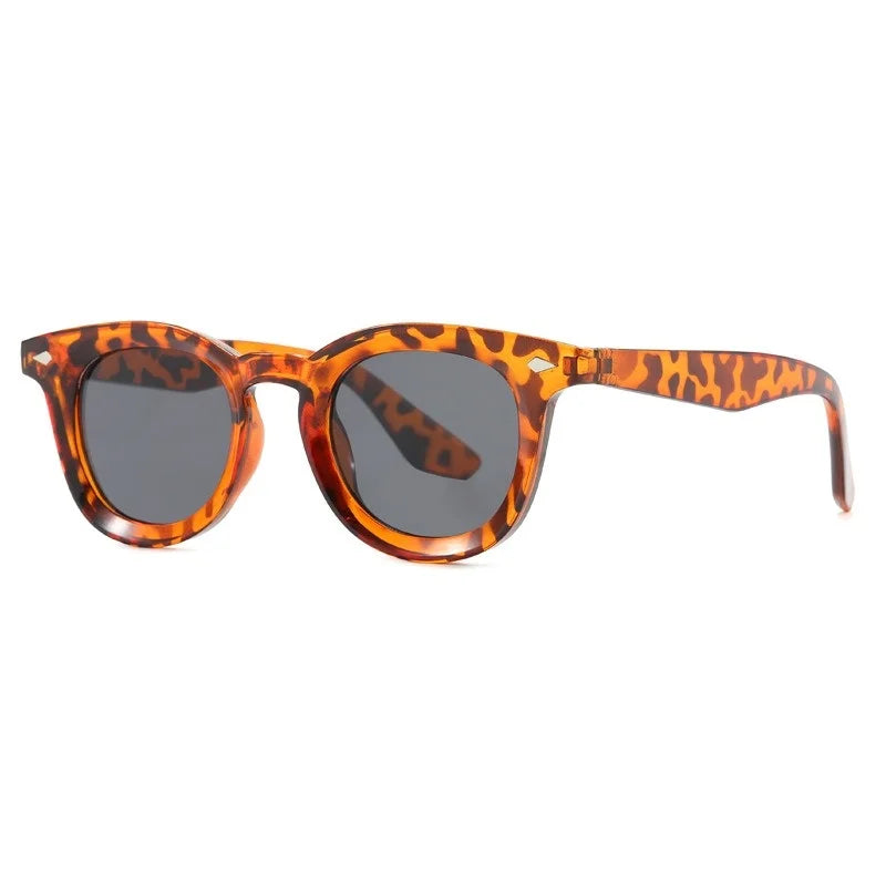 Vintage Punk Square Sunglasses Women Brand Fashion Concave Sun Glasses Men Shades UV400 Olive Green Leopard Rivets Eyewear