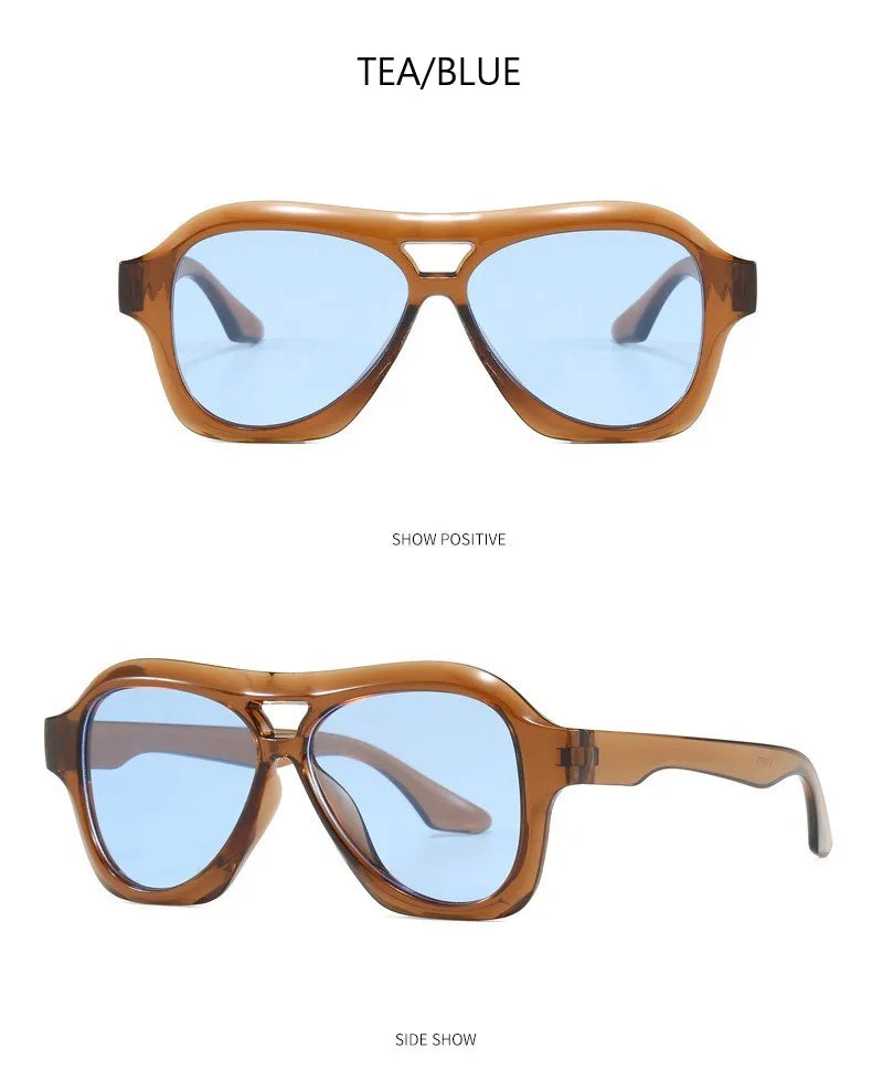 Retro Double Beam Sunglasses Women Brand Designer Glasses New Ins Fashion Personalized Gradient Eyewear Men Eyeglasses UV400