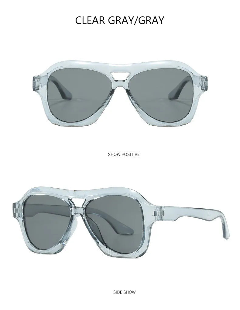 Retro Double Beam Sunglasses Women Brand Designer Glasses New Ins Fashion Personalized Gradient Eyewear Men Eyeglasses UV400