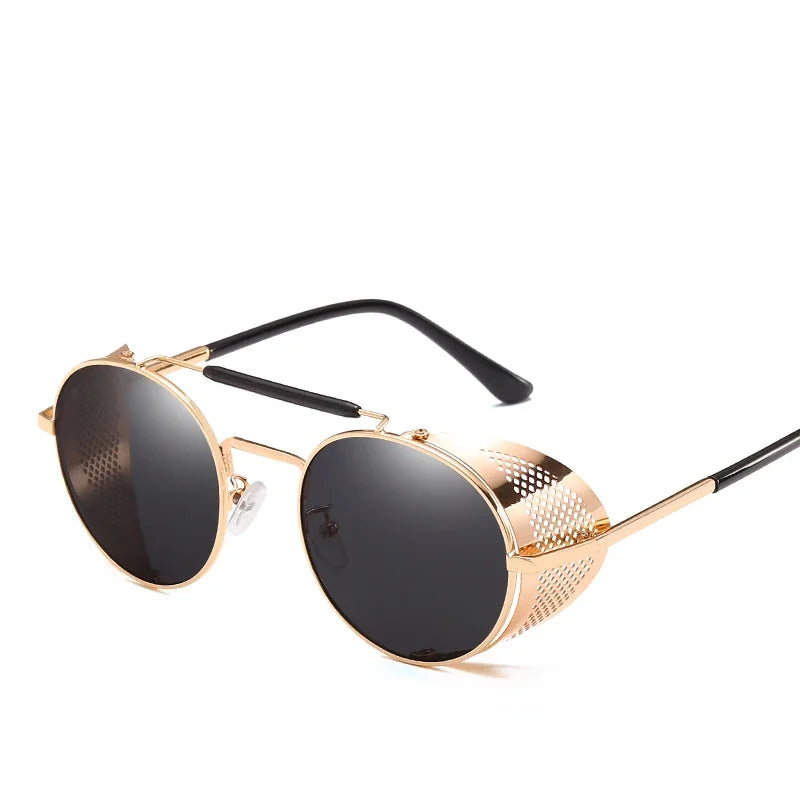 Trendy Retro Steampunk Sunglasses Men Brand Designer Round Steam Punk Alloy Sun Glasses Goggle For Women UV400 Gafas de Sol