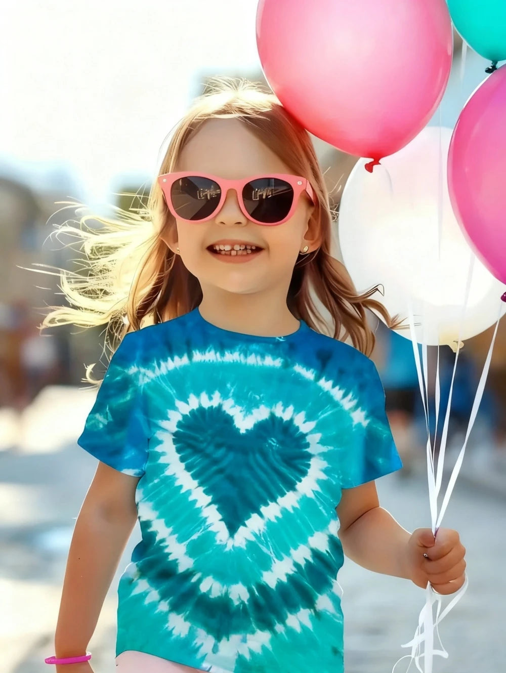 Girl Clothing Heart Tie Dye Print Summer Kids Short Sleeve T-Shirt Cute Round Neck Boy Girl Tee Outdoor Cute Children's Clothing