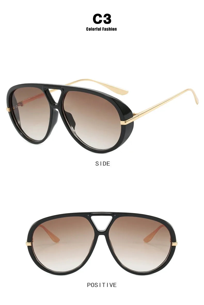 Vintage Retro Metal Double Bridges Round Sunglasses Women Brand Fashion Punk Gradient Shades Trending Sun Glasses Eyewear UV400