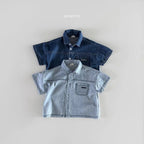 2025 Summer New Children Short Sleeve Clothes Set Boys Girls Denim Shirts + Shorts 2pcs Suit Kids Baby Fashion Casual Outfits