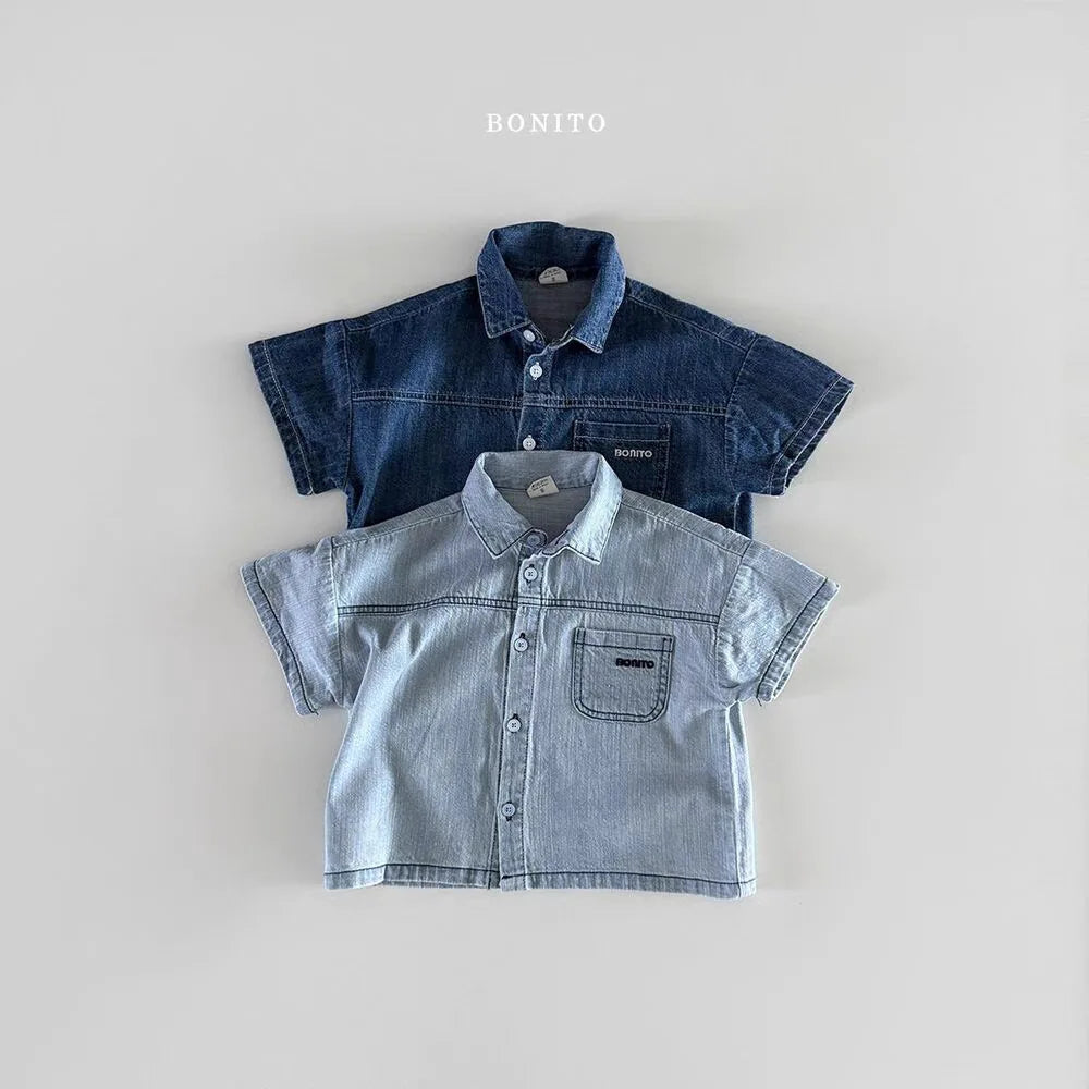 2025 Summer New Children Short Sleeve Clothes Set Boys Girls Denim Shirts + Shorts 2pcs Suit Kids Baby Fashion Casual Outfits