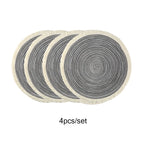 4pcs/set Hot Selling Fringe Eco-friendly Household Non-Slip Morden Style Table Woven Placemats Polyester Round Mat