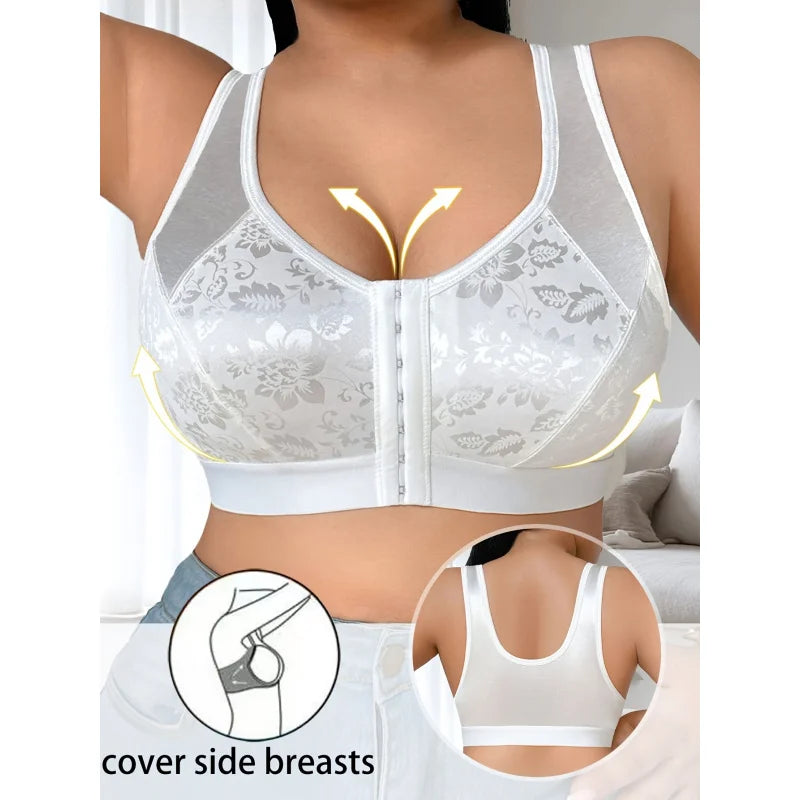 A Solid Color Plus Size Women's Bra Crop Sleep Top Featuring a Front Button And Back Design, Made from Soft And Comfortable