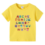Boys Girls T-Shirt 26 Letters Print Black 100% Cotton Short Sleeve Tee Soft Casual Summer Tops for Kids Children