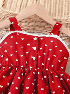 2026 Girls' Summer Fashion Dress, Casual Heart Pattern, Breathable Sleeveless Square Neck, Loose and Comfortable