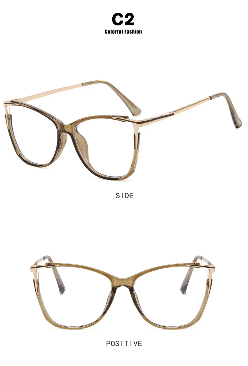 2023 New Fashion Women Anti Light Blue Cat Eye Glasses Frame Retro Hight Quality Luxury Optical Computer Reading Eyeglasses