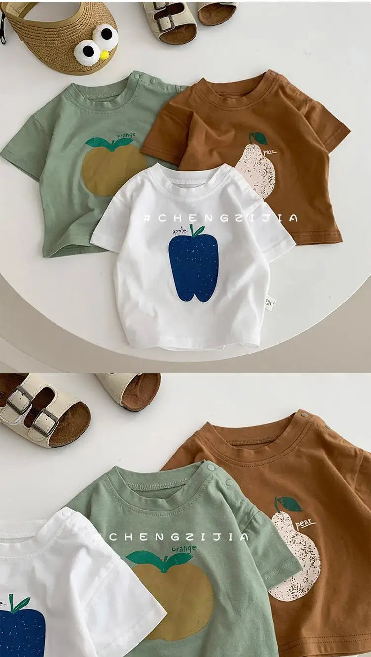 2026 Summer New Children Short Sleeve T Shirts Boys Casual Loose Tops Cotton Baby Girls Cute Cartoon Print Tee Kids Clothes