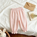 2026 Summer New Girls Solid Mosquito Proof Pants Children Casual Pants Baby Girl Lace Lantern Pants Toddler Cotton Trousers